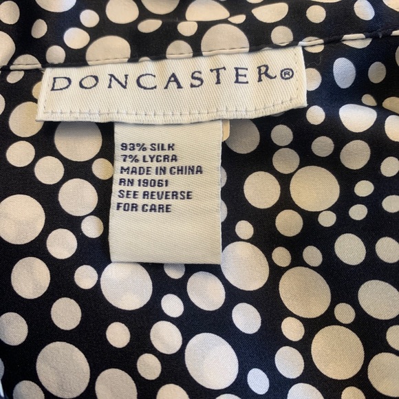 Doncaster 100% Silk Navy Blue White Polka Dot tie Belt Sash Wrap Top Career XS 2 - Picture 3 of 5